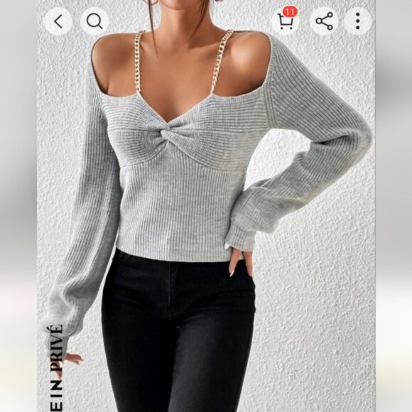 Shein Off Sholder Knit Top - L - Gray - Picture 6 of 8